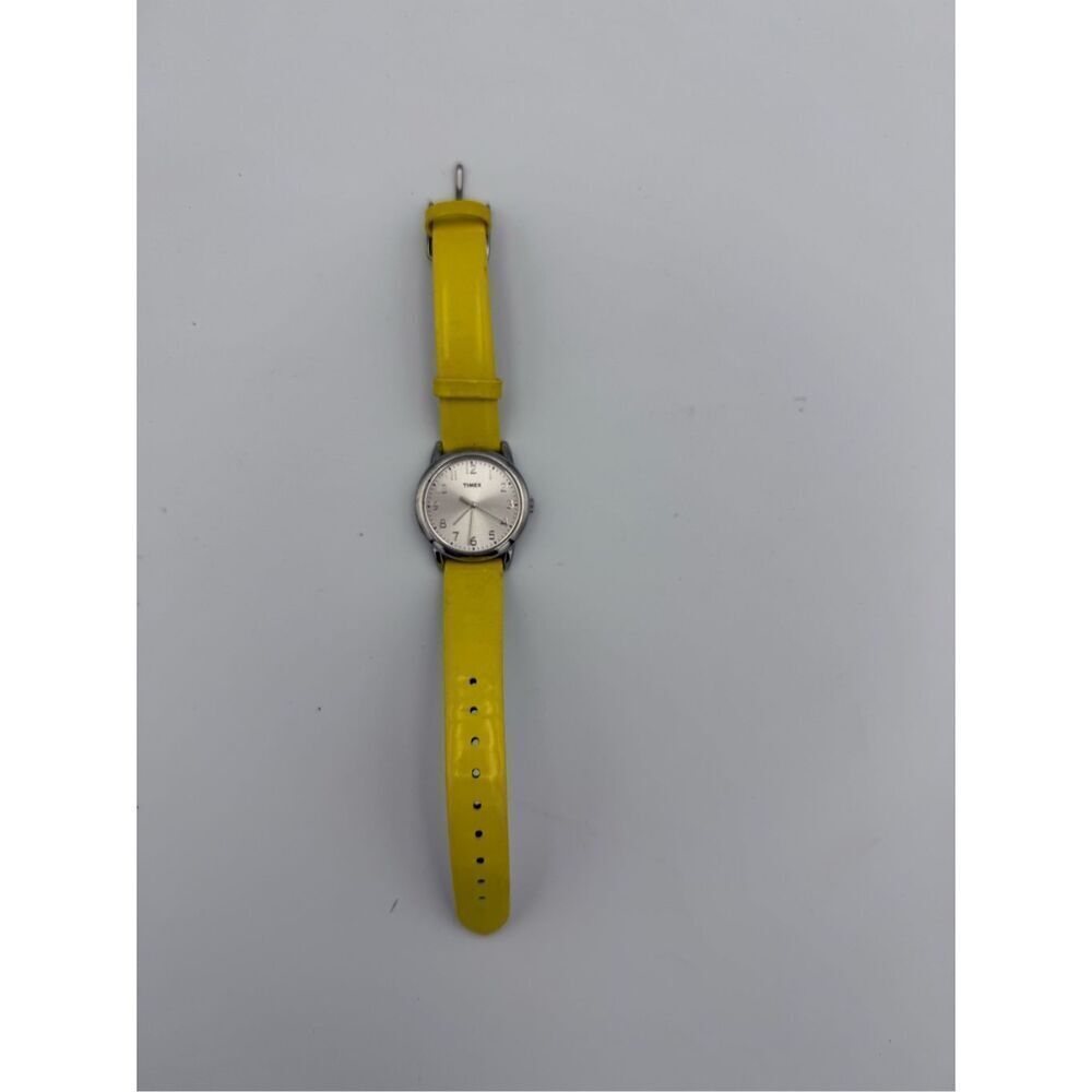 Timex Women's Neon Yellow Leather Band Silver Tone Round Dial Analog Wristwatch